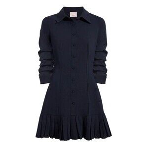 Cinq A Sept Lucilla Layered Mini Dress Collared Puff Sleeve Navy Office Party 12